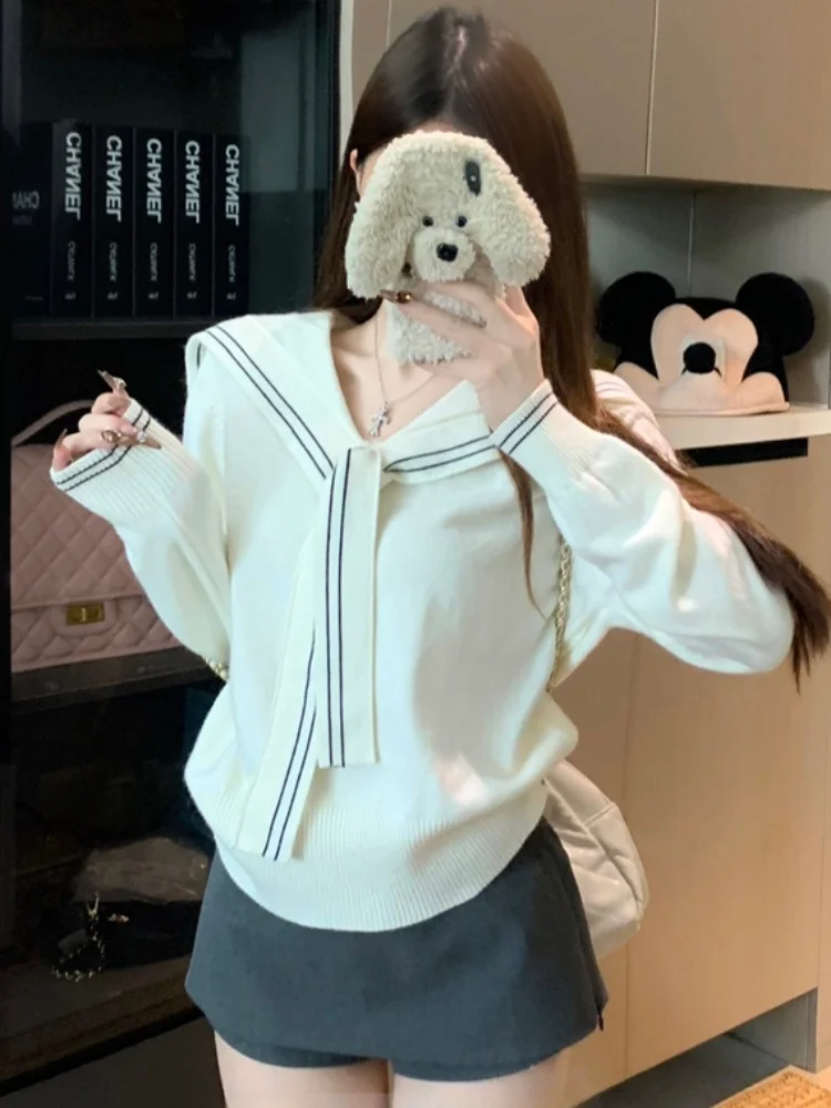 Korean Style Sweet Loose Short Knit Sweater Navy Collar Women's Spring Autumn Versatile Comfortable Fashionable Inner Wear
Korean Style Sweet Loose Short Knit Sweater Navy Collar Women's Spring Autumn Versatile Comfortable Fashionable Inner Wear