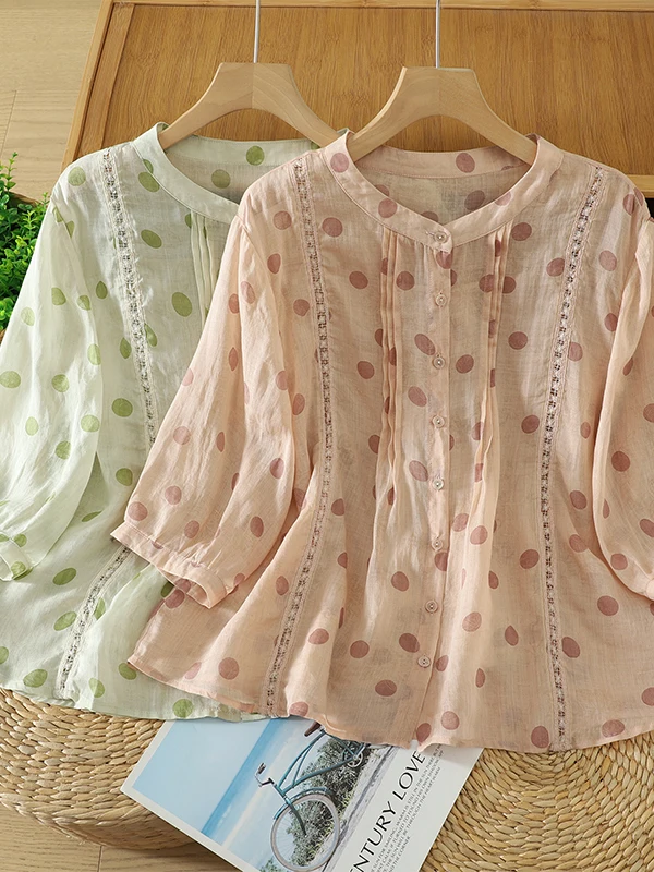 Elegant French Style Women's Shirt Lace Collar Polka Dot Linen Blouse Loose Fit Regular Sleeve Length Petal Collar Daily Wear
Elegant French Style Women's Shirt Lace Collar Polka Dot Linen Blouse Loose Fit Regular Sleeve Length Petal Collar Daily Wear