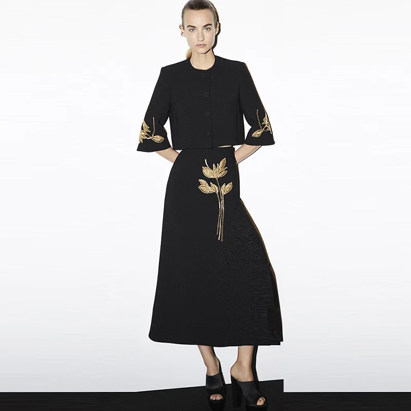 Embroidery Blazer Skirt Outfit Spring Women Single Breasted Half Sleeve Jacket+High Waist Zipper Bust Skirt Autumn Two Piece Set
Embroidery Blazer Skirt Outfit Spring Women Single Breasted Half Sleeve Jacket+High Waist Zipper Bust Skirt Autumn Two Piece Set