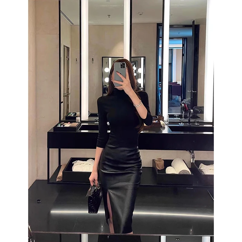 High Waist Leather Skirt Women's Faionable Versatile Spring Autumn f-length eepskin A-Line Skirt Commute Simple Sle
High Waist Leather Skirt Women's Faionable Versatile Spring Autumn f-length eepskin A-Line Skirt Commute Simple Sle