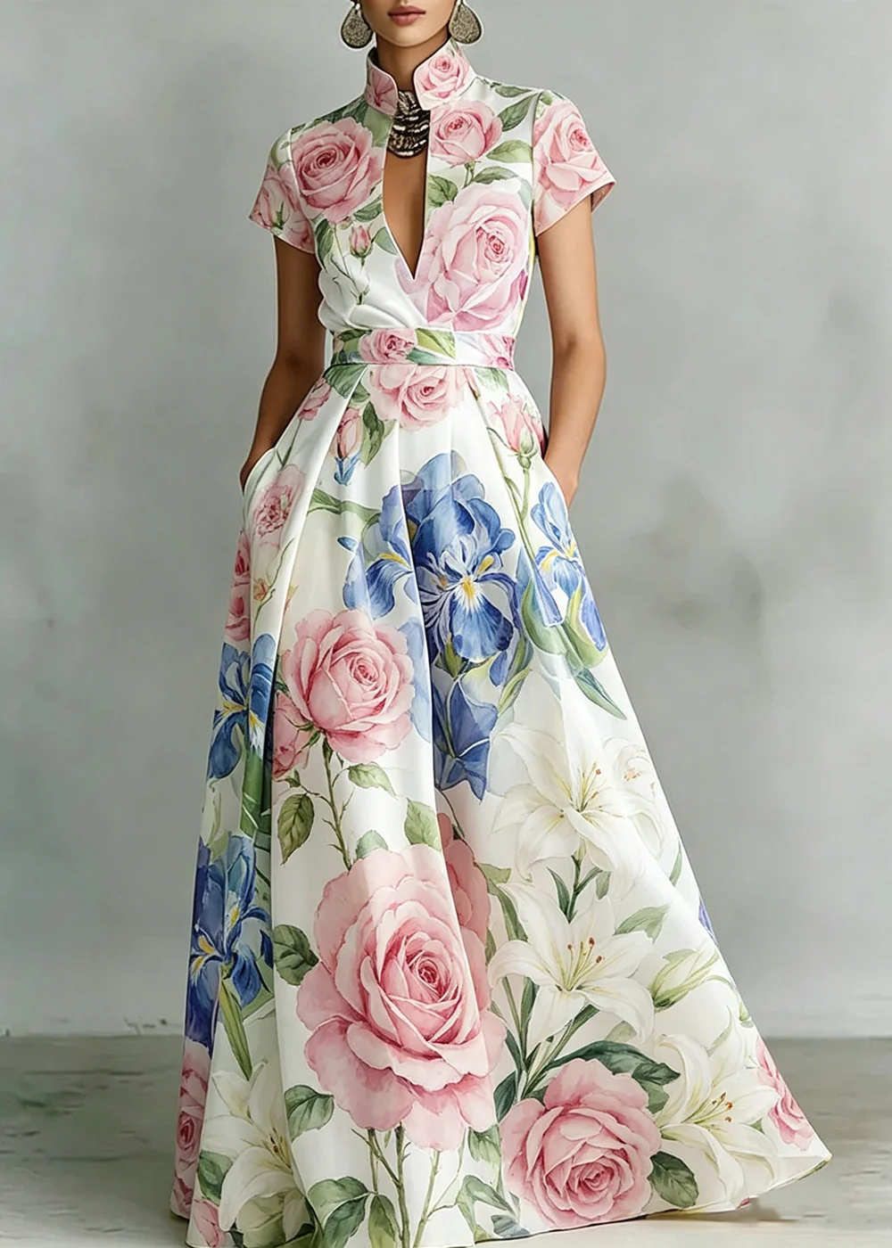 Women's Summer Elegant Maxi Dress Stand Collar Rose Iris Lily Floral Print Short Sleeve Side Pocket Everyday Party Streetwear
Women's Summer Elegant Maxi Dress Stand Collar Rose Iris Lily Floral Print Short Sleeve Side Pocket Everyday Party Streetwear