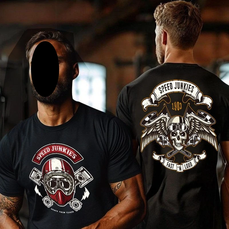 European and American Motorcycle Short Sleeve T-shirt Rock American Retro Tough Guy Motorcycle Dark Print Top for Men and Women
European and American Motorcycle Short Sleeve T-shirt Rock American Retro Tough Guy Motorcycle Dark Print Top for Men and Women