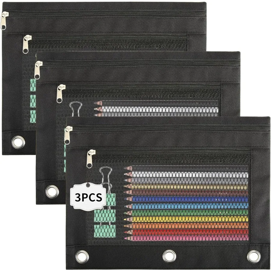 Peil Pouch for 3 Ring Binder 3 Pack Zippered Peil Pouches with Transparent Mesh Window Binder Pouch with Smooth Zippe Zippered
Peil Pouch for 3 Ring Binder 3 Pack Zippered Peil Pouches with Transparent Mesh Window Binder Pouch with Smooth Zippe Zippered