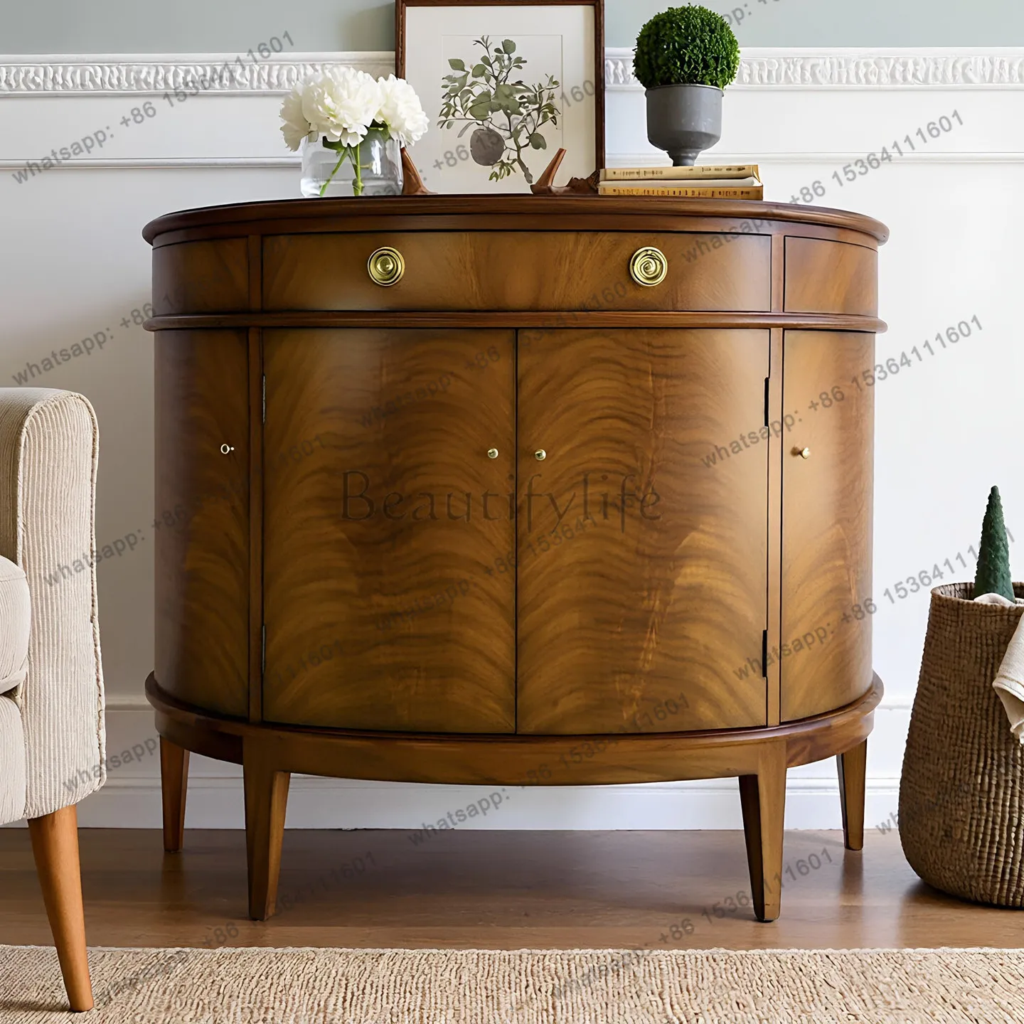 French retro solid wood porch cabinet against the wall semi-circular storage side cabinet
French retro solid wood porch cabinet against the wall semi-circular storage side cabinet