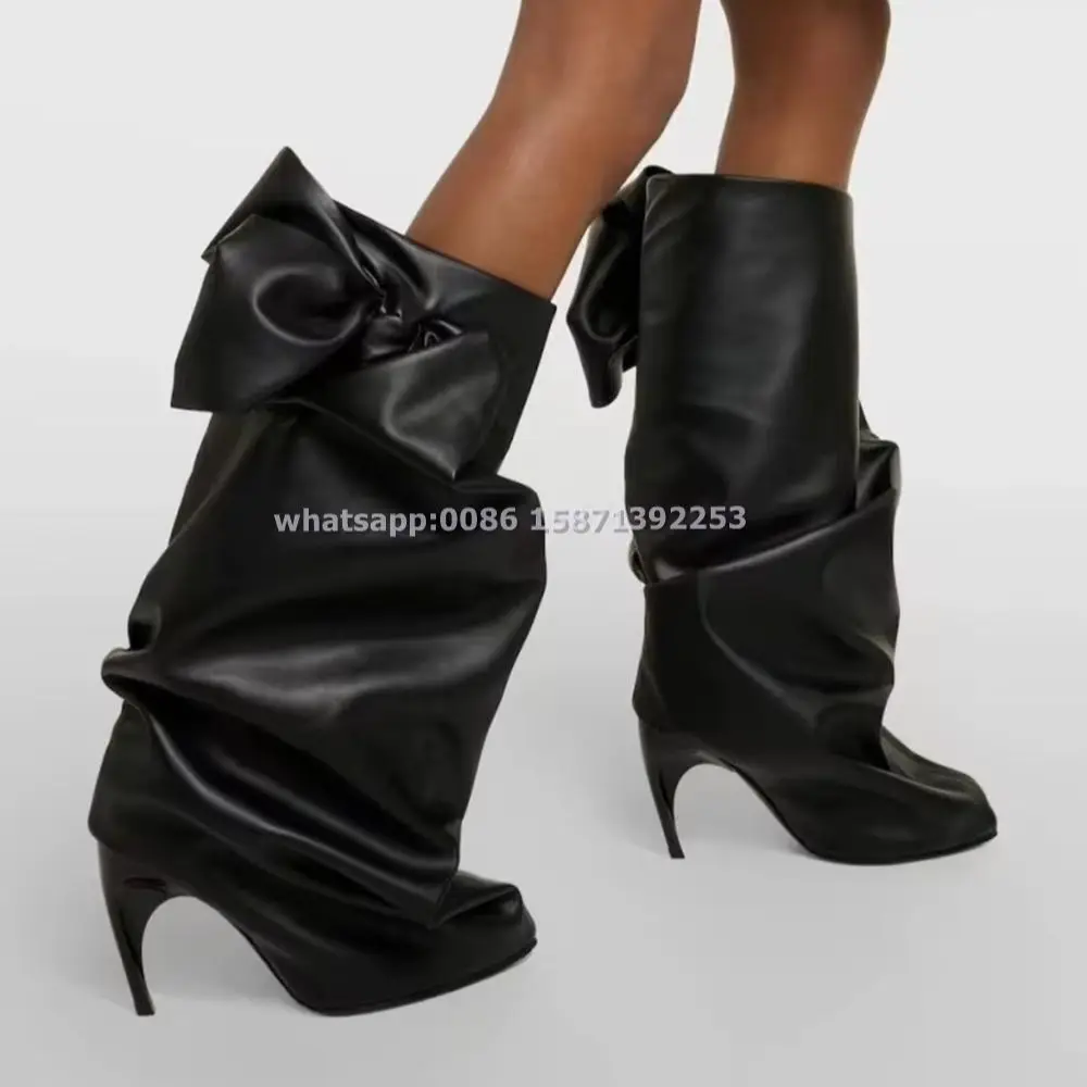 Bow Fold Down Black Pleated Trouser Boots Pointed Toe Strange Style Sexy Spicy Girl Runway Show Shoes Knee High Boots 2024 Trend
Bow Fold Down Black Pleated Trouser Boots Pointed Toe Strange Style Sexy Spicy Girl Runway Show Shoes Knee High Boots 2024 Trend