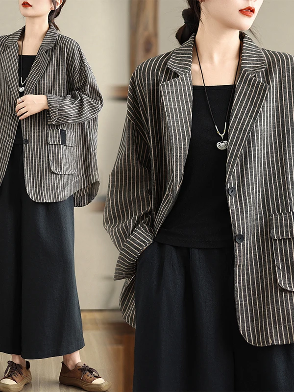 plus Size Striped Cotton Linen Suit Jaet Women's Spring Autumn Loose Slimming Long Sve Open Cardigan Top Casual Sle
plus Size Striped Cotton Linen Suit Jaet Women's Spring Autumn Loose Slimming Long Sve Open Cardigan Top Casual Sle