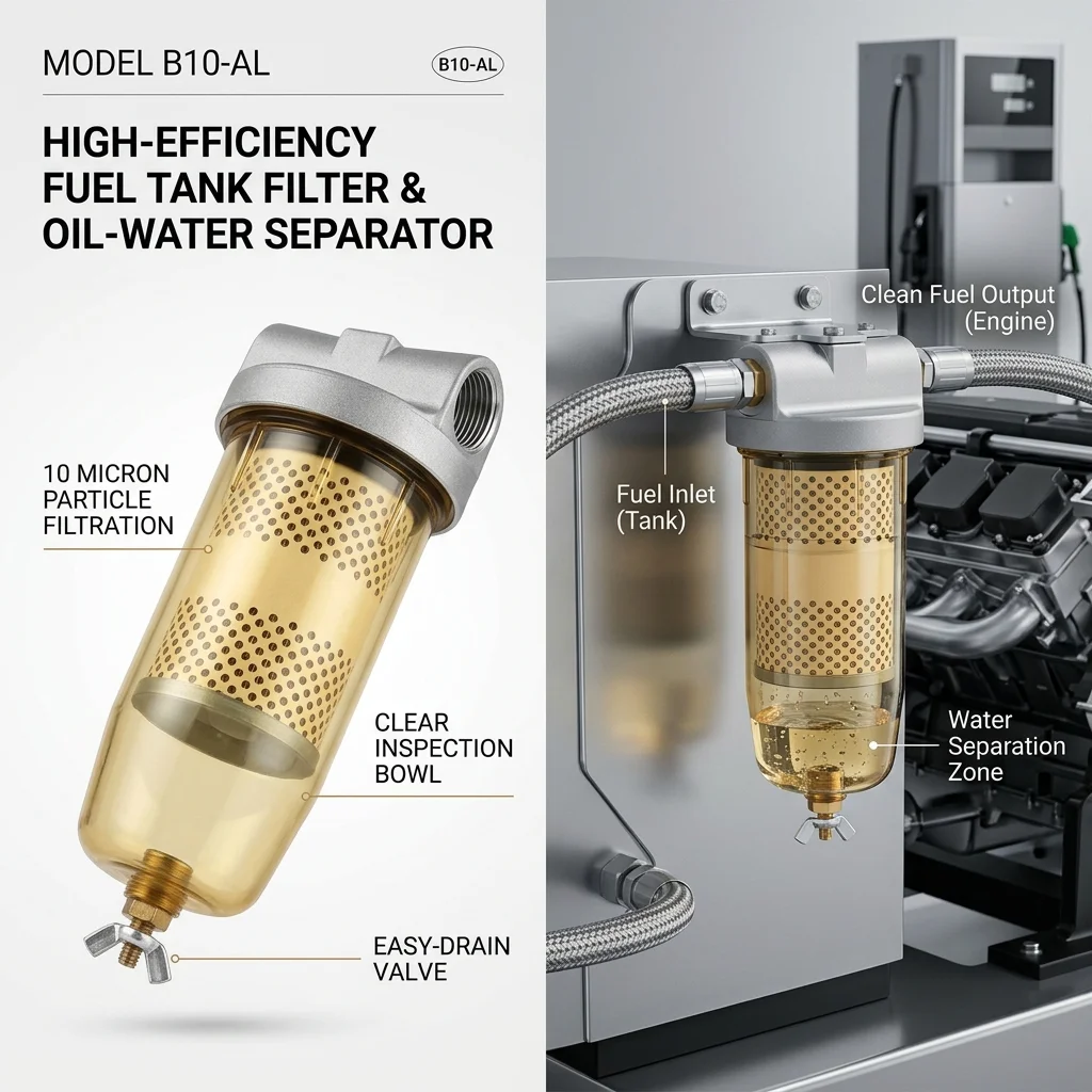 Heavy Duty Fuel Filter Water Separator B10-AL PF10 Assembly Replacement for Diesel Storage Tank 1" NPT Inlet Outlet Filter
Heavy Duty Fuel Filter Water Separator B10-AL PF10 Assembly Replacement for Diesel Storage Tank 1" NPT Inlet Outlet Filter