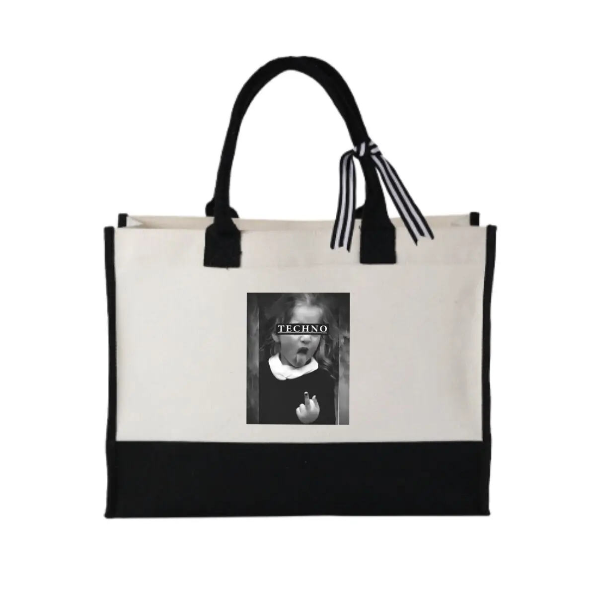 Черно-белое изображение с текстом TECHNO. Стильная сумка для поездок на работу. Простота, лоскутная холщовая сумка.
Черно-белое изображение с текстом TECHNO. Стильная сумка для поездок на работу. Простота, лоскутная холщовая сумка.