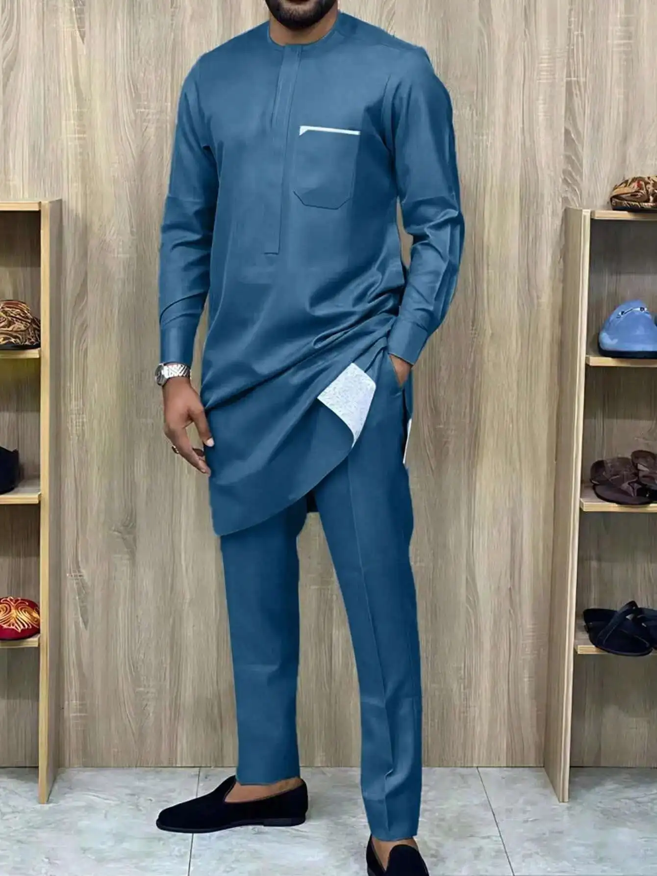 two-piece New affordable men's suit men's set solid color round neck ethnic style
two-piece New affordable men's suit men's set solid color round neck ethnic style