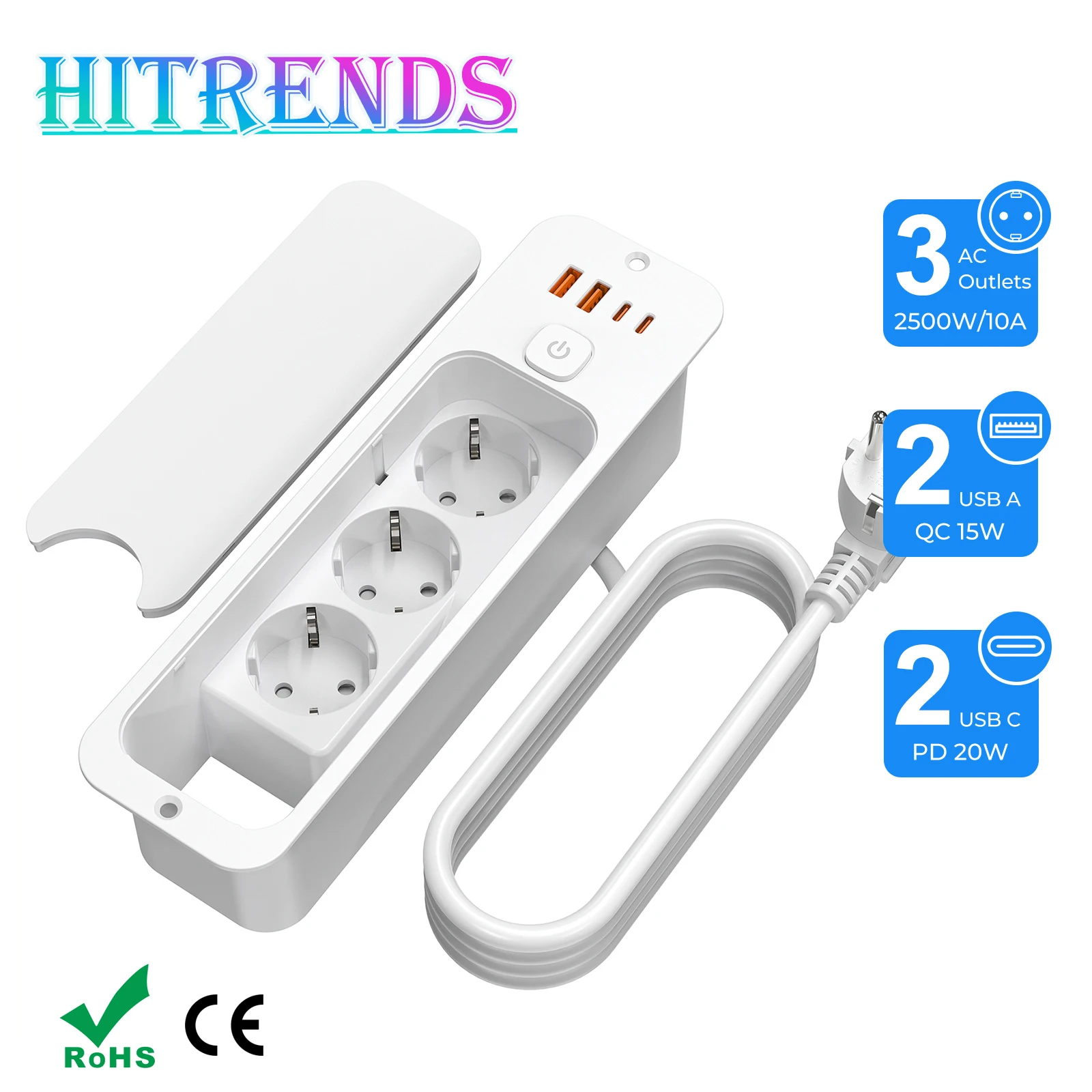 HITRENDS EU Bulit in Power Strip Sockets with 3 Outlets 2 USB 2 Type C PD20W Hidden Power Sockets Desktop Embedded Outlet
HITRENDS EU Bulit in Power Strip Sockets with 3 Outlets 2 USB 2 Type C PD20W Hidden Power Sockets Desktop Embedded Outlet