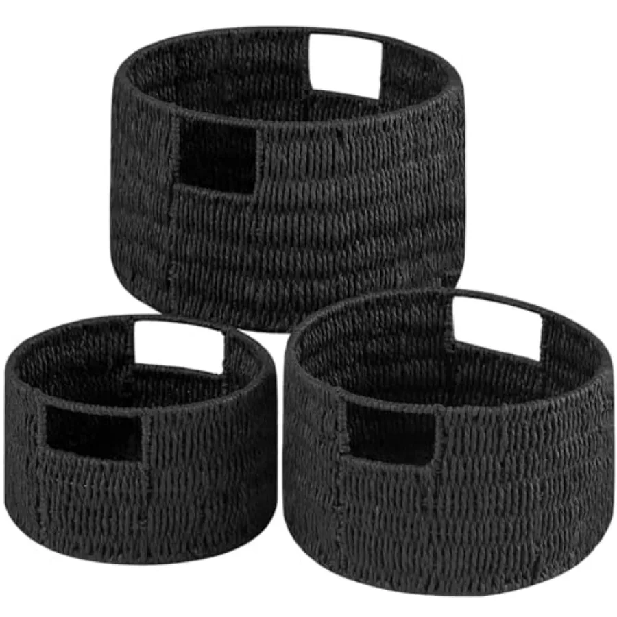 Wicker Storage Basket, Hand-Woven Rope Large Woven Basket With Handles, Wicker Baskets for Organizing/Storage, Black, 3-Pack
Wicker Storage Basket, Hand-Woven Rope Large Woven Basket With Handles, Wicker Baskets for Organizing/Storage, Black, 3-Pack