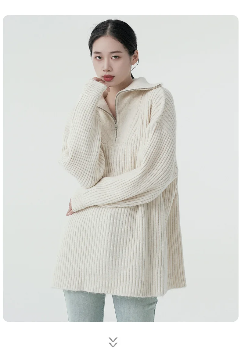 Early spring women's large lapel mid-length knitted top design loose silhouette high-neck semi-zip sweater coat
Early spring women's large lapel mid-length knitted top design loose silhouette high-neck semi-zip sweater coat