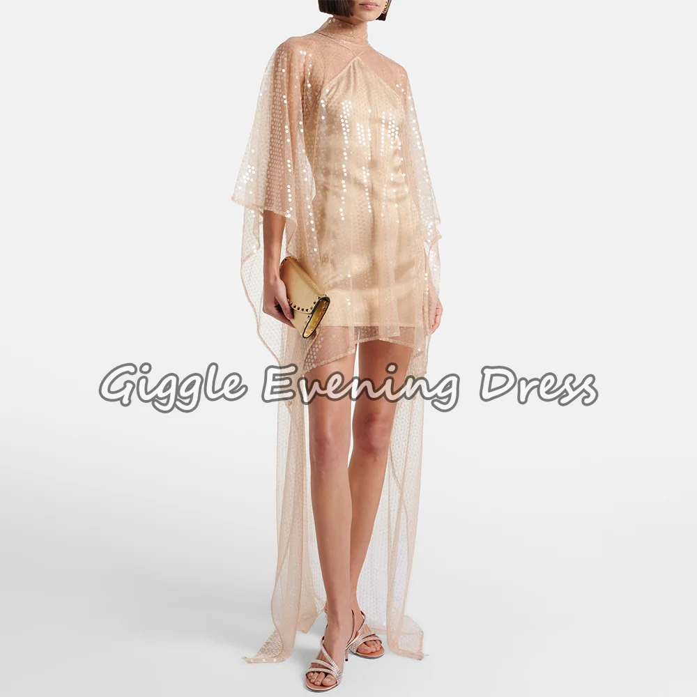 Designer Sequin Mini Evening Dresses Asymmetrical Draped Champagne Prom Party Gown Sheer Mesh Evening Formal Gown for Women
Designer Sequin Mini Evening Dresses Asymmetrical Draped Champagne Prom Party Gown Sheer Mesh Evening Formal Gown for Women