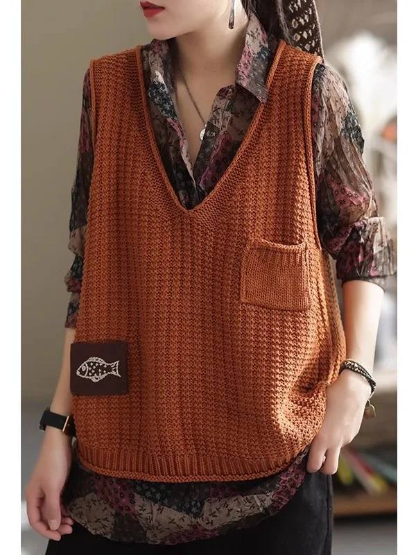 Retro Color Knitted Vest Women's Svel V-Ne Pullover Hollow out Faionable Versatile Spring Autumn Wear
Retro Color Knitted Vest Women's Svel V-Ne Pullover Hollow out Faionable Versatile Spring Autumn Wear