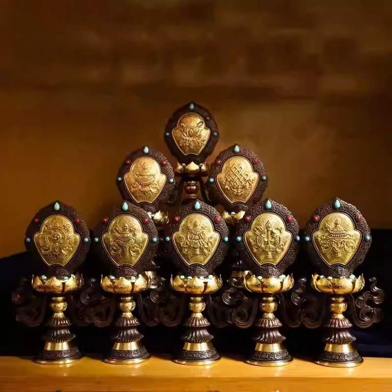 Tibetan Buddhist hall offerings eight auspicious ornaments Tantra auspicious eight treasures copper plus rosewood high sole seat
Tibetan Buddhist hall offerings eight auspicious ornaments Tantra auspicious eight treasures copper plus rosewood high sole seat