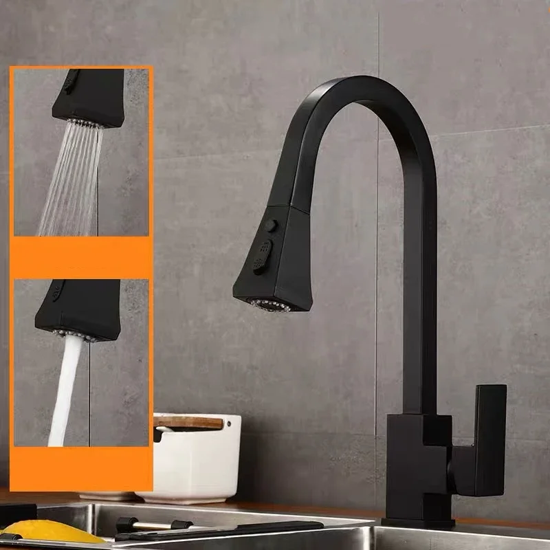 Kitchen Faucets Brushed/Black Copper 360 Rotate Pull Out Tap Black Kitchen Faucet Button Switch Cold Hot Water Sink Mixer Taps
Kitchen Faucets Brushed/Black Copper 360 Rotate Pull Out Tap Black Kitchen Faucet Button Switch Cold Hot Water Sink Mixer Taps