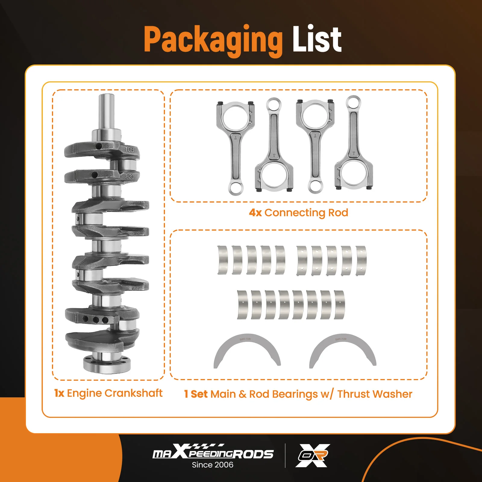 G4Kd 2.0L Engine Crankshaft (Including Connecting Rods and Bearings) Set Suitable for Hyundai Sonata/Tucson and Kia Models
G4Kd 2.0L Engine Crankshaft (Including Connecting Rods and Bearings) Set Suitable for Hyundai Sonata/Tucson and Kia Models