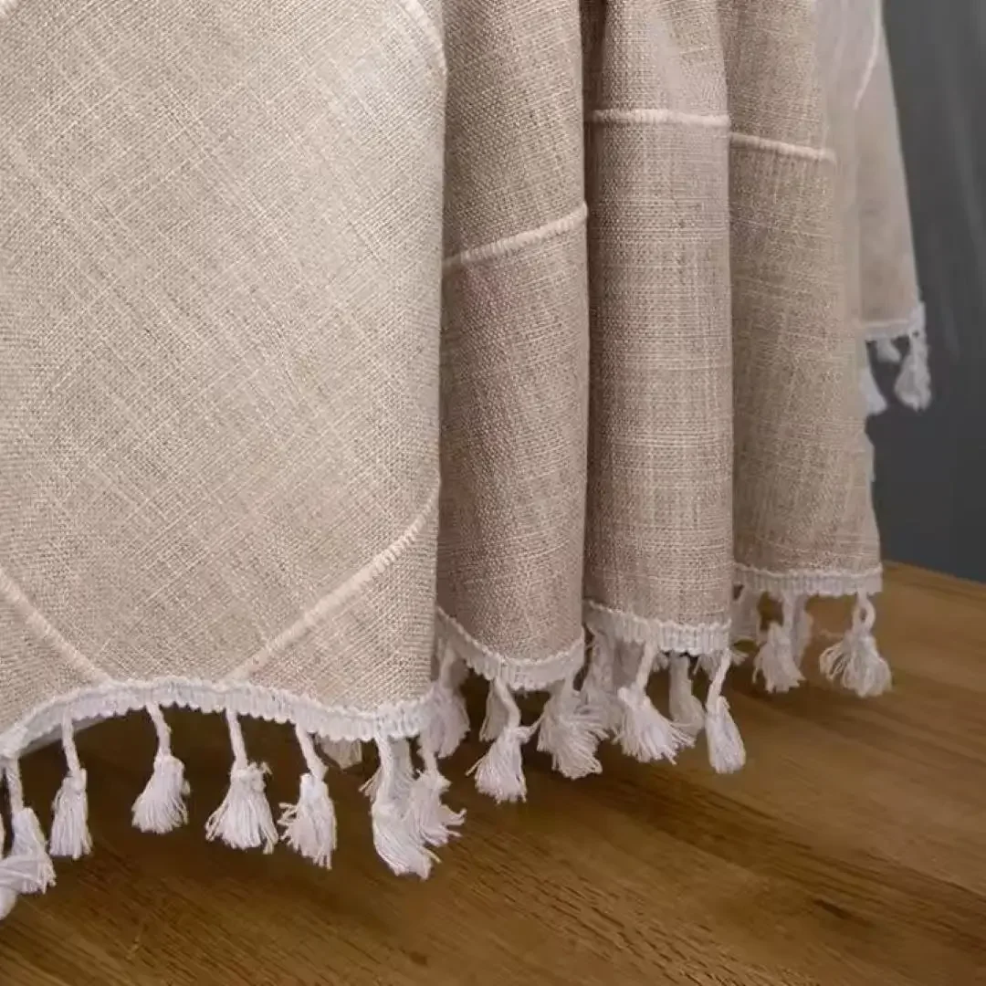 Dinning Decor Cotton Linen Wrinkle Free Anti-fading Table Cloth round Tablecloths With Tassels
Dinning Decor Cotton Linen Wrinkle Free Anti-fading Table Cloth round Tablecloths With Tassels