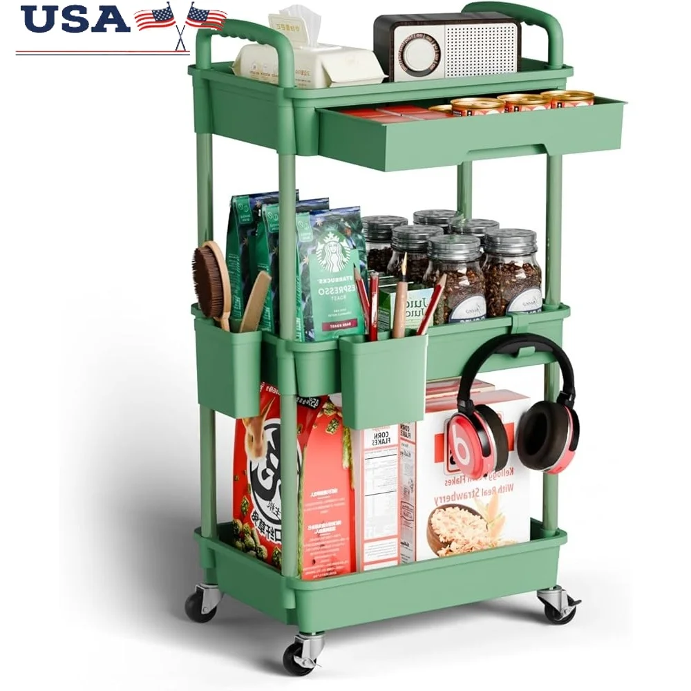 3 Tier Rolling Cart Organizer Storage Trolley Mobile Shelving Unit Bathroom Kitchen Office Utility Cart with Drawer and Hooks
3 Tier Rolling Cart Organizer Storage Trolley Mobile Shelving Unit Bathroom Kitchen Office Utility Cart with Drawer and Hooks