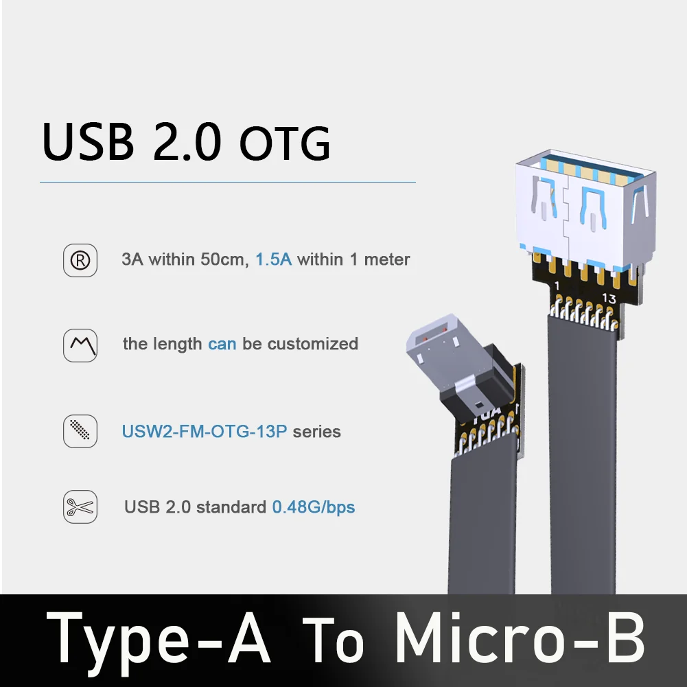 FFC USB Cable FPV Ribbon FPC Cable Micro USB 2.0 90 Degree Male to USB A Type Female OTG Flat Extension Cord for sync Charging
FFC USB Cable FPV Ribbon FPC Cable Micro USB 2.0 90 Degree Male to USB A Type Female OTG Flat Extension Cord for sync Charging
