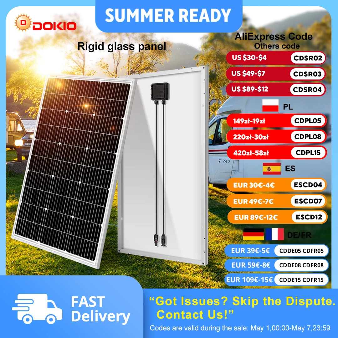 Dokio 18V 100W 200W 400W(kits)waterproof new rigid solar panel 12V controller For Home Charge
Dokio 18V 100W 200W 400W(kits)waterproof new rigid solar panel 12V controller For Home Charge