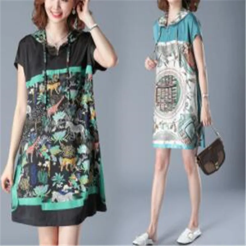 Women Hooded Dress Casual Loose Lady Print Dresses Femme Big Size Short Sleeve Hoody Dresses
Women Hooded Dress Casual Loose Lady Print Dresses Femme Big Size Short Sleeve Hoody Dresses