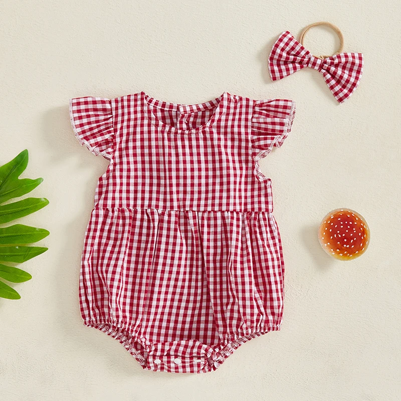 Baby Girl Summer 2 Pieces Plaid Pattern Crew Neck Flying Sleeve Romper with Bow Headband Cute Outfits
Baby Girl Summer 2 Pieces Plaid Pattern Crew Neck Flying Sleeve Romper with Bow Headband Cute Outfits