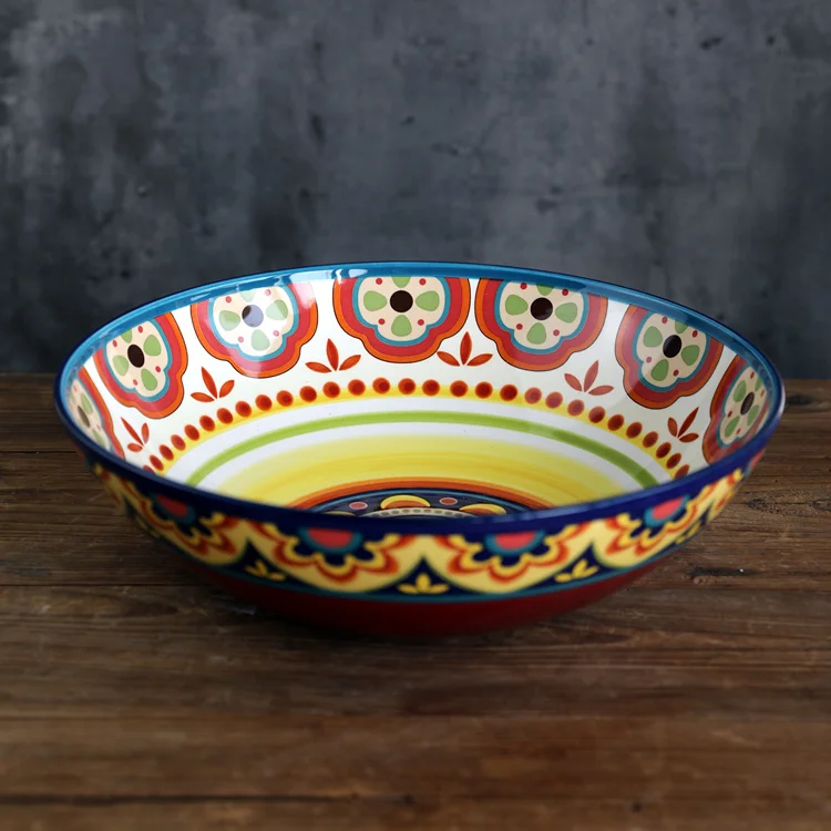 Bohemian Large Ceramic Fruit Bowl Salad Plate Underglaze Color Craft Snack Basin Decoration round Shape Dining Utensils
Bohemian Large Ceramic Fruit Bowl Salad Plate Underglaze Color Craft Snack Basin Decoration round Shape Dining Utensils