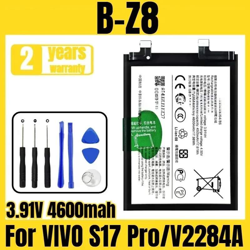 B-Z8 mobile phone battery, suitable for VIVO S17 Pro/V2284A mobile phone battery, new large capacity, free tool 3.91V 4600mah
B-Z8 mobile phone battery, suitable for VIVO S17 Pro/V2284A mobile phone battery, new large capacity, free tool 3.91V 4600mah