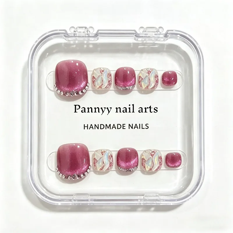 10Pcs Handmade Nail Short Square False Toe Nail Pink Cat Eye Press on Nails with Rhinestones Acrylic nails for for Summer Beach
10Pcs Handmade Nail Short Square False Toe Nail Pink Cat Eye Press on Nails with Rhinestones Acrylic nails for for Summer Beach