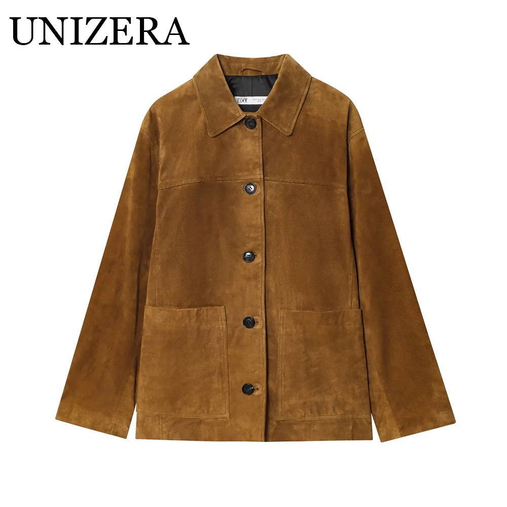 Autumn new style lapel long sleeved suede leather jacket, single breasted jacket, loose casual top
Autumn new style lapel long sleeved suede leather jacket, single breasted jacket, loose casual top
