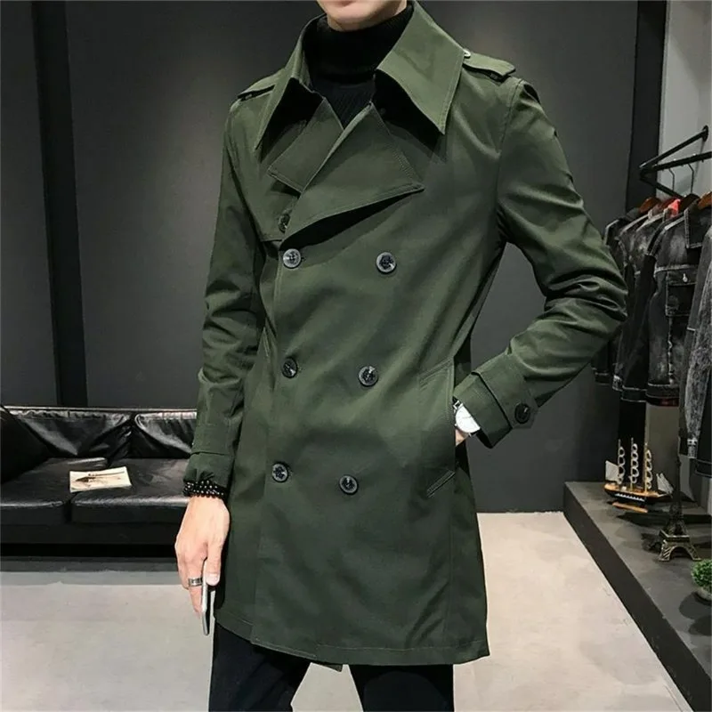 Trench Coat Men Mid-Length Korean-Style Slim-Fit Trendy Outwear Male Casual Polo Collar Solid Color Double Breasted Outcoat 2024
Trench Coat Men Mid-Length Korean-Style Slim-Fit Trendy Outwear Male Casual Polo Collar Solid Color Double Breasted Outcoat 2024