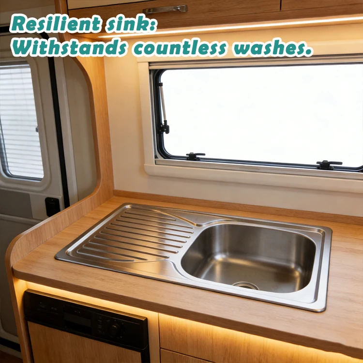 RV Stainless Steel Sink 780*430mm SUS304 Single Bowl Kitchen Sink with Drainer for Caravan Campervan Motorhome
RV Stainless Steel Sink 780*430mm SUS304 Single Bowl Kitchen Sink with Drainer for Caravan Campervan Motorhome