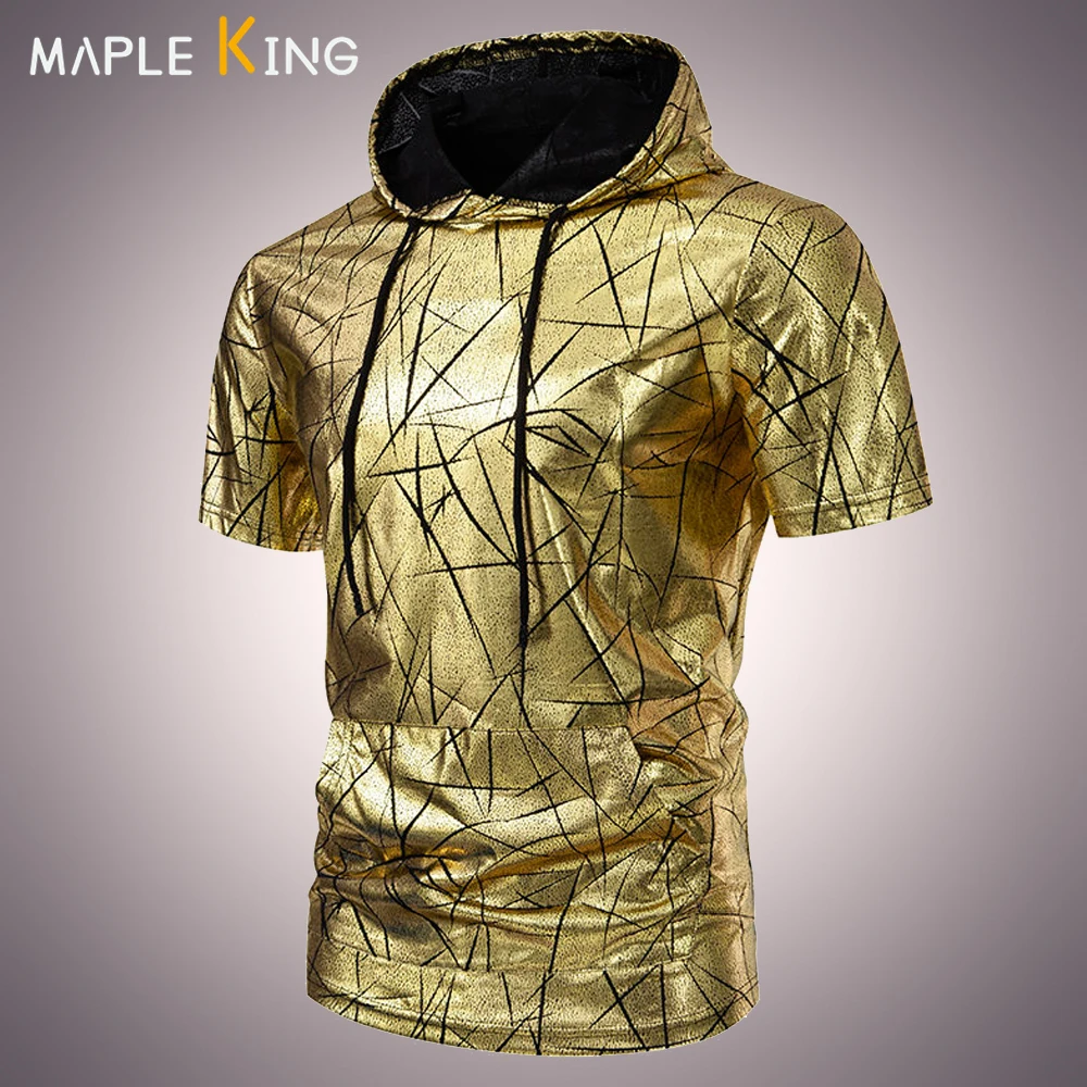 Steampunk Glossy Hooded T-shirt for Men Nightclue Gold Bronzing Short Sleeve Hipster Stage Prom Tee Shirt Homme Mens Streetwear
Steampunk Glossy Hooded T-shirt for Men Nightclue Gold Bronzing Short Sleeve Hipster Stage Prom Tee Shirt Homme Mens Streetwear