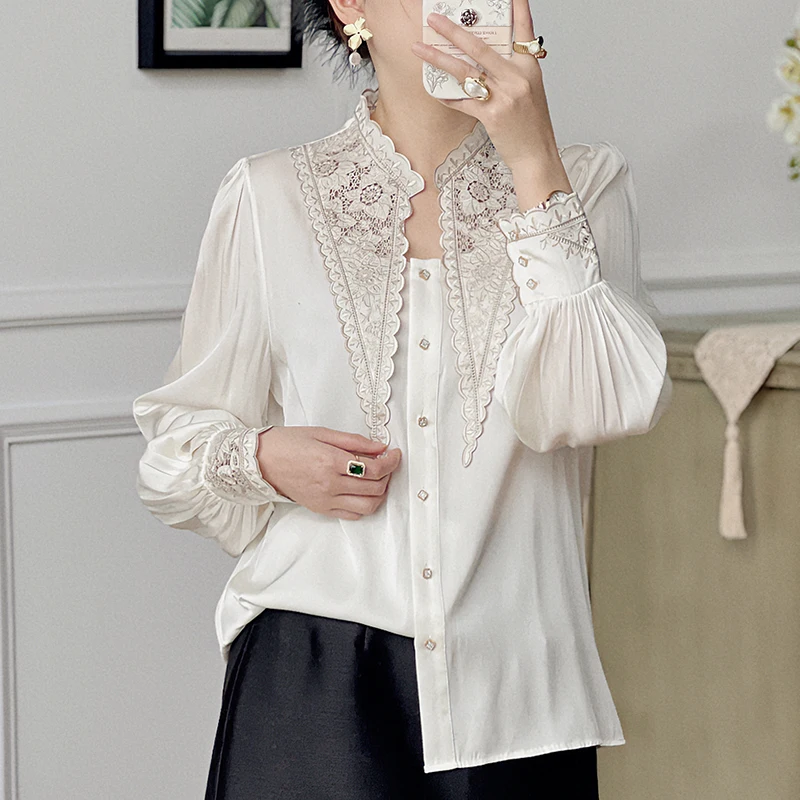 18 Momme Real Silk Women's Shirt Spring Autumn Elegant Fashion Shirts Blouses For Women Embroidery Long Sleeve Woman Blouse Tops
18 Momme Real Silk Women's Shirt Spring Autumn Elegant Fashion Shirts Blouses For Women Embroidery Long Sleeve Woman Blouse Tops