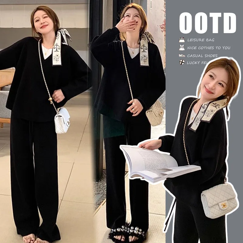 Korean Style Pregnancy Set Autumn V Neck Knit Top Wide Leg Pants Two Piece Outfit Cozy Chic Loungewear Youthful Mommy Wear
Korean Style Pregnancy Set Autumn V Neck Knit Top Wide Leg Pants Two Piece Outfit Cozy Chic Loungewear Youthful Mommy Wear