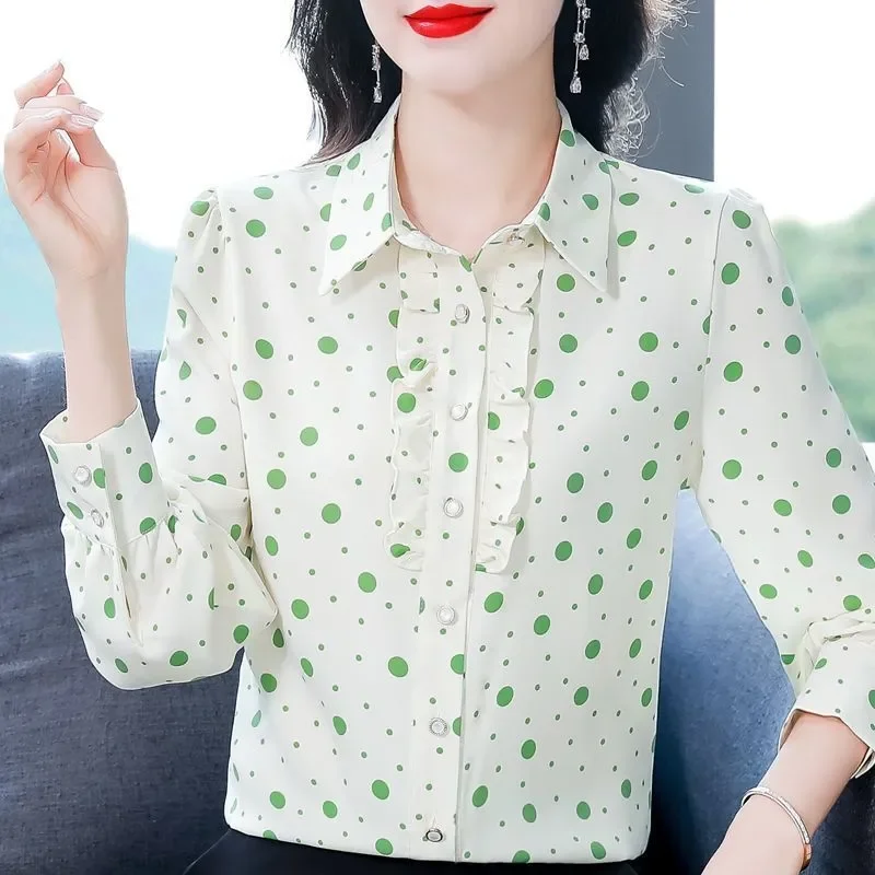 Women Polka Dot Silk Blouse Long Sleeve Ruffle Front Loose Mulberry Silk Shirt
Women Polka Dot Silk Blouse Long Sleeve Ruffle Front Loose Mulberry Silk Shirt