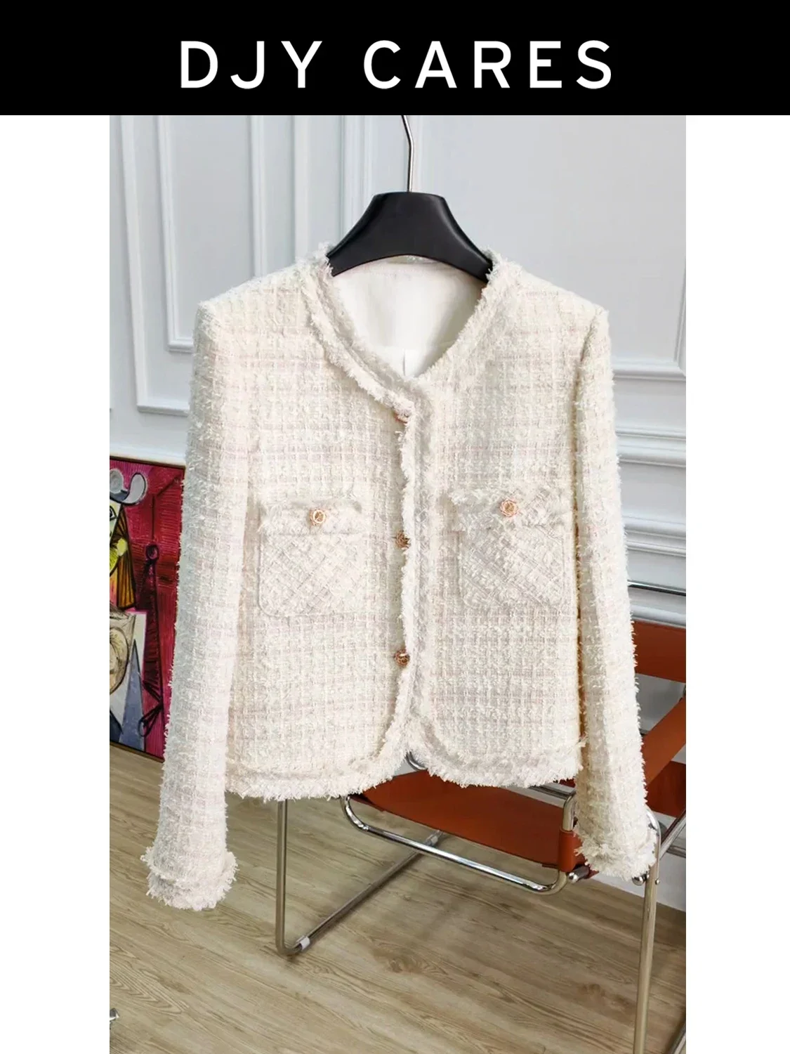 New Coarse tweed fringe 2 pocket versatile jacket white top
New Coarse tweed fringe 2 pocket versatile jacket white top
