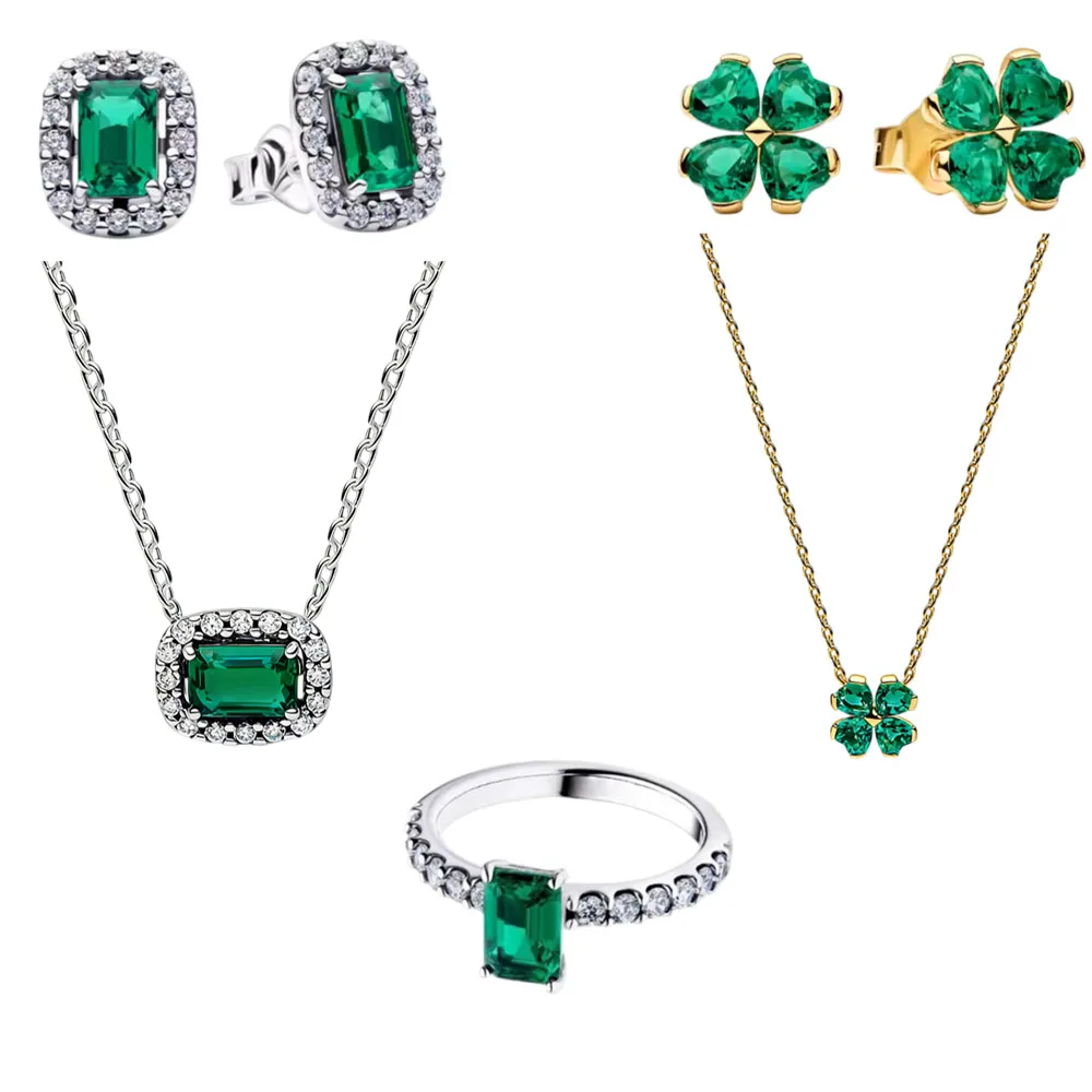 2026 New Love Rectangular Sparkling Green Halo Pendant Necklace Green Lucky Clover Pendant Necklace Earnail Ring Women's Set
2026 New Love Rectangular Sparkling Green Halo Pendant Necklace Green Lucky Clover Pendant Necklace Earnail Ring Women's Set