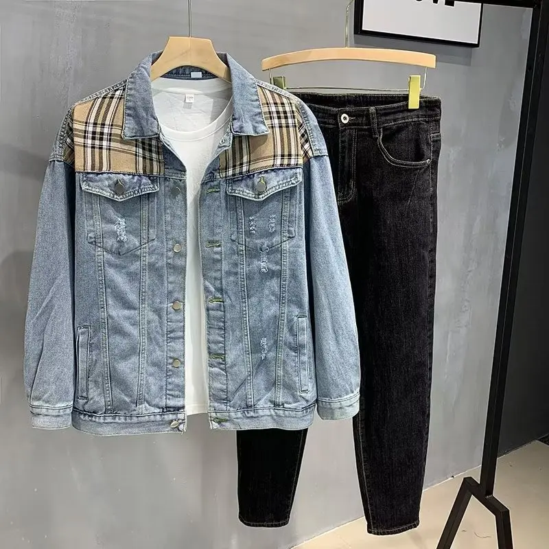 Spring 2026 Loose Casual Men's Denim Jacket Trendy Patchwork Top Korean Style Versatile Plaid Outerwear Youth Popular
Spring 2026 Loose Casual Men's Denim Jacket Trendy Patchwork Top Korean Style Versatile Plaid Outerwear Youth Popular