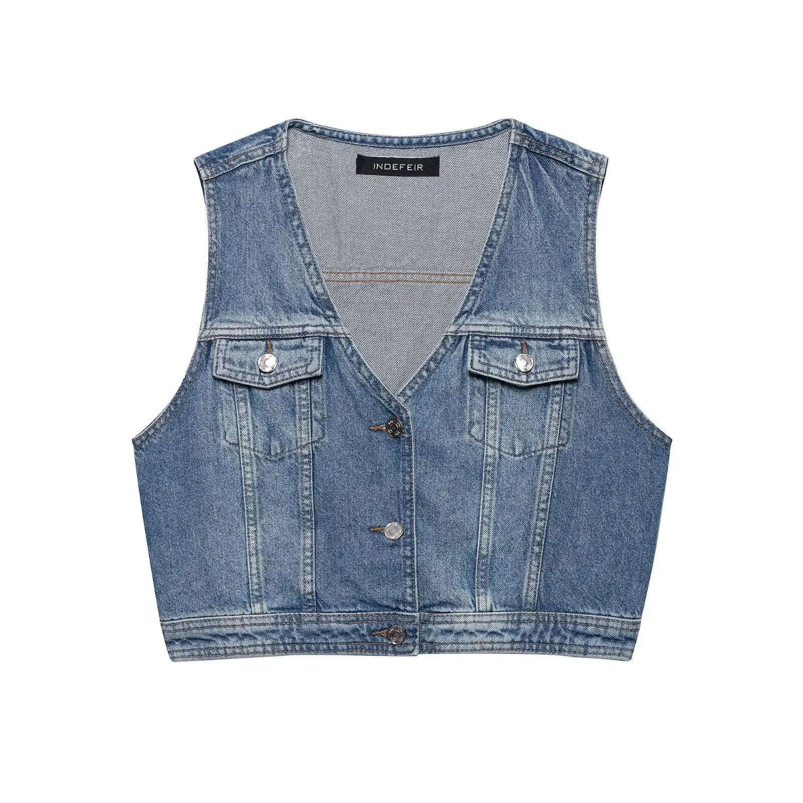 Womens Cropped Denim Vest Stylish V Neck Button Detail Pocket Ladies Fashion Outfit Casual Sleeveless V-neck Slim Vest Tops
Womens Cropped Denim Vest Stylish V Neck Button Detail Pocket Ladies Fashion Outfit Casual Sleeveless V-neck Slim Vest Tops
