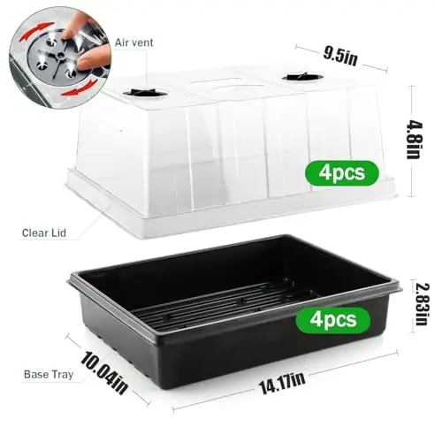 4-Pack Reusable Deep Base Trays With 5-Inch Clear Vented Humidity Domes For Microgreens, Herbs And Indoor Seed Germination
4-Pack Reusable Deep Base Trays With 5-Inch Clear Vented Humidity Domes For Microgreens, Herbs And Indoor Seed Germination