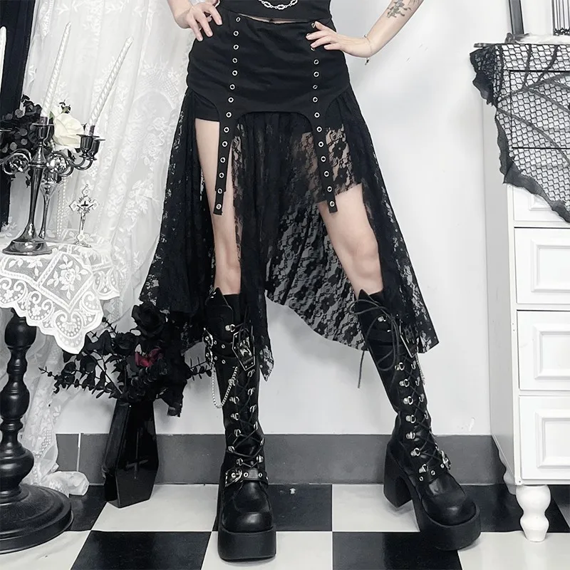 Harajuku Gothic Steampunk Irregular Lace Short Skirt 2025 Fashion Black High Spilt Grunge Punk Rock Skirts Streetwear Female
Harajuku Gothic Steampunk Irregular Lace Short Skirt 2025 Fashion Black High Spilt Grunge Punk Rock Skirts Streetwear Female