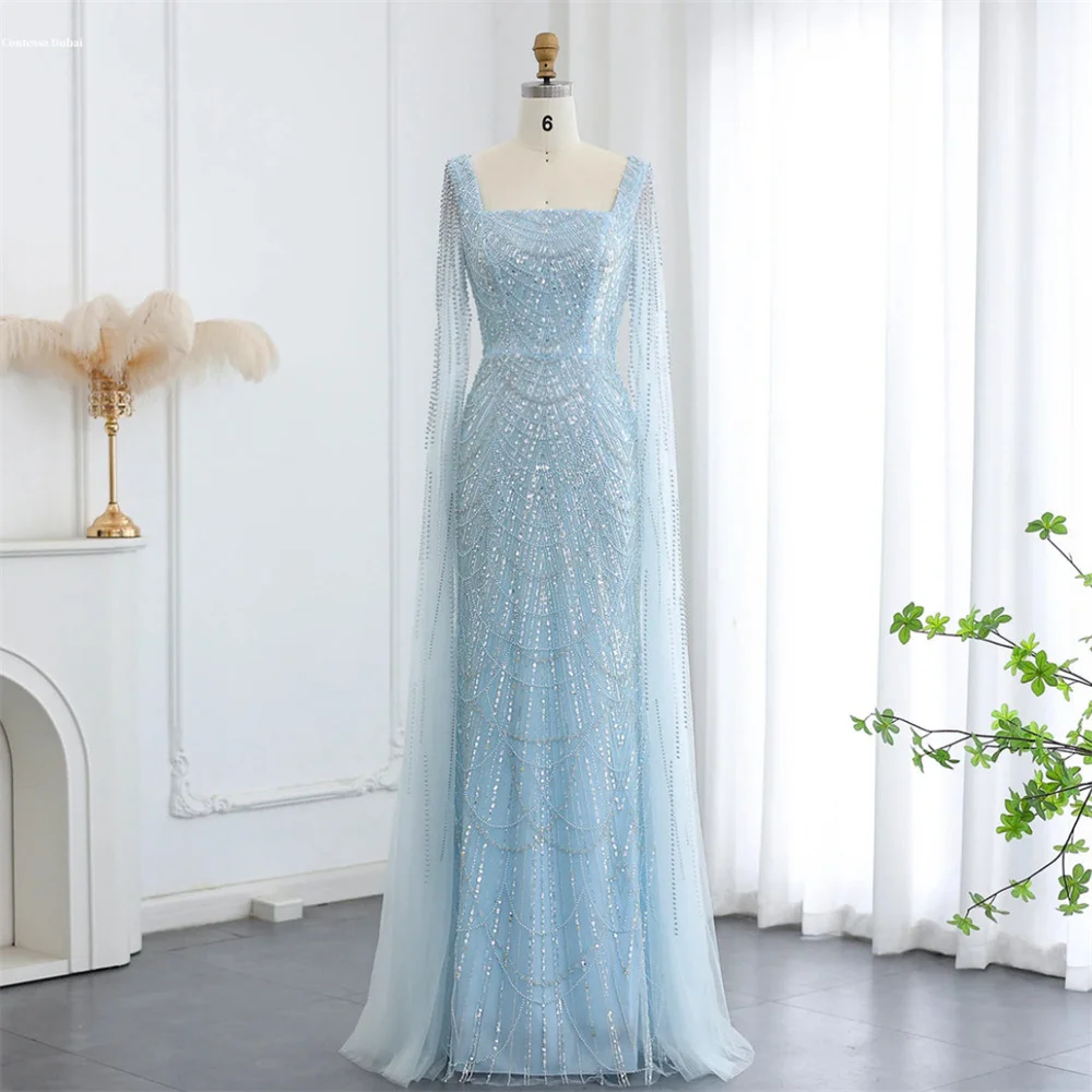 Contessa Dubai Customized Beaded Square Collar A-line Prom Dress Long Sleeve Floor-length فساتين سهرات Blue Elegant Party Dress
Contessa Dubai Customized Beaded Square Collar A-line Prom Dress Long Sleeve Floor-length فساتين سهرات Blue Elegant Party Dress