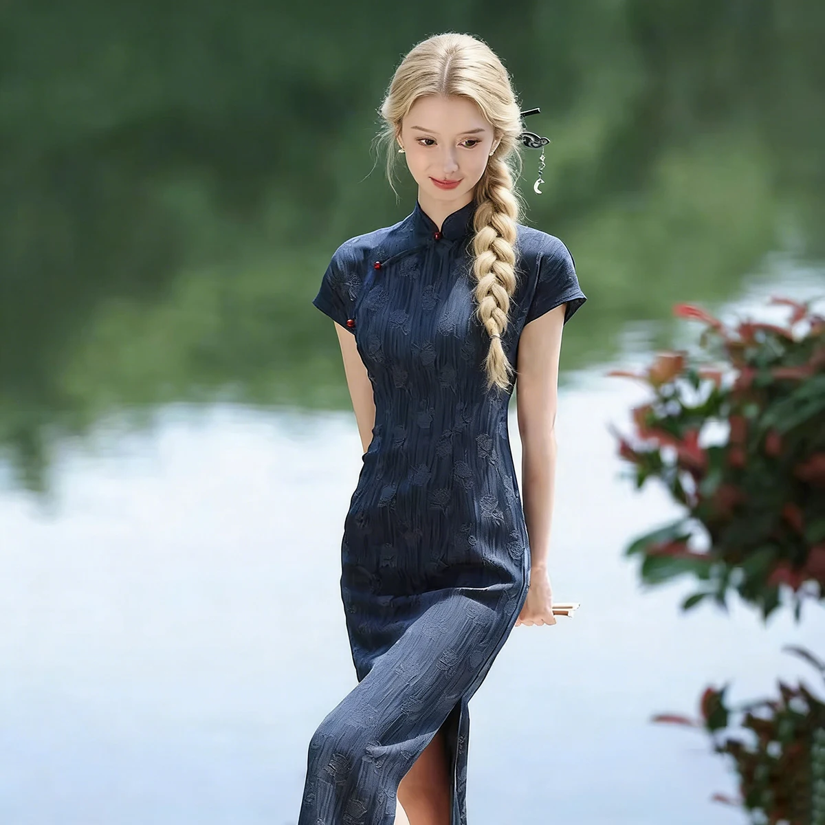 Navy Blue Long Cheongsam Dress Women Floral Vintage Qipao Short Sleeve New Chinese Style S-XXL
Navy Blue Long Cheongsam Dress Women Floral Vintage Qipao Short Sleeve New Chinese Style S-XXL