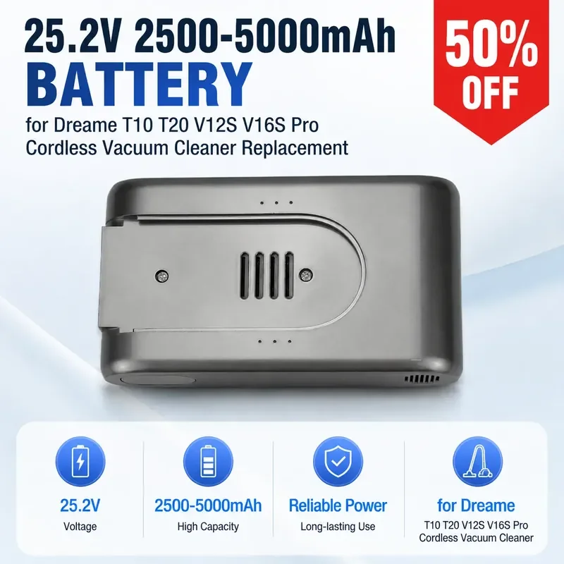 25.2V 2500-5000mAh Battery for Dreame T10 T20 V12S V16S Pro Cordless Vacuum Cleaner Replacement
25.2V 2500-5000mAh Battery for Dreame T10 T20 V12S V16S Pro Cordless Vacuum Cleaner Replacement
