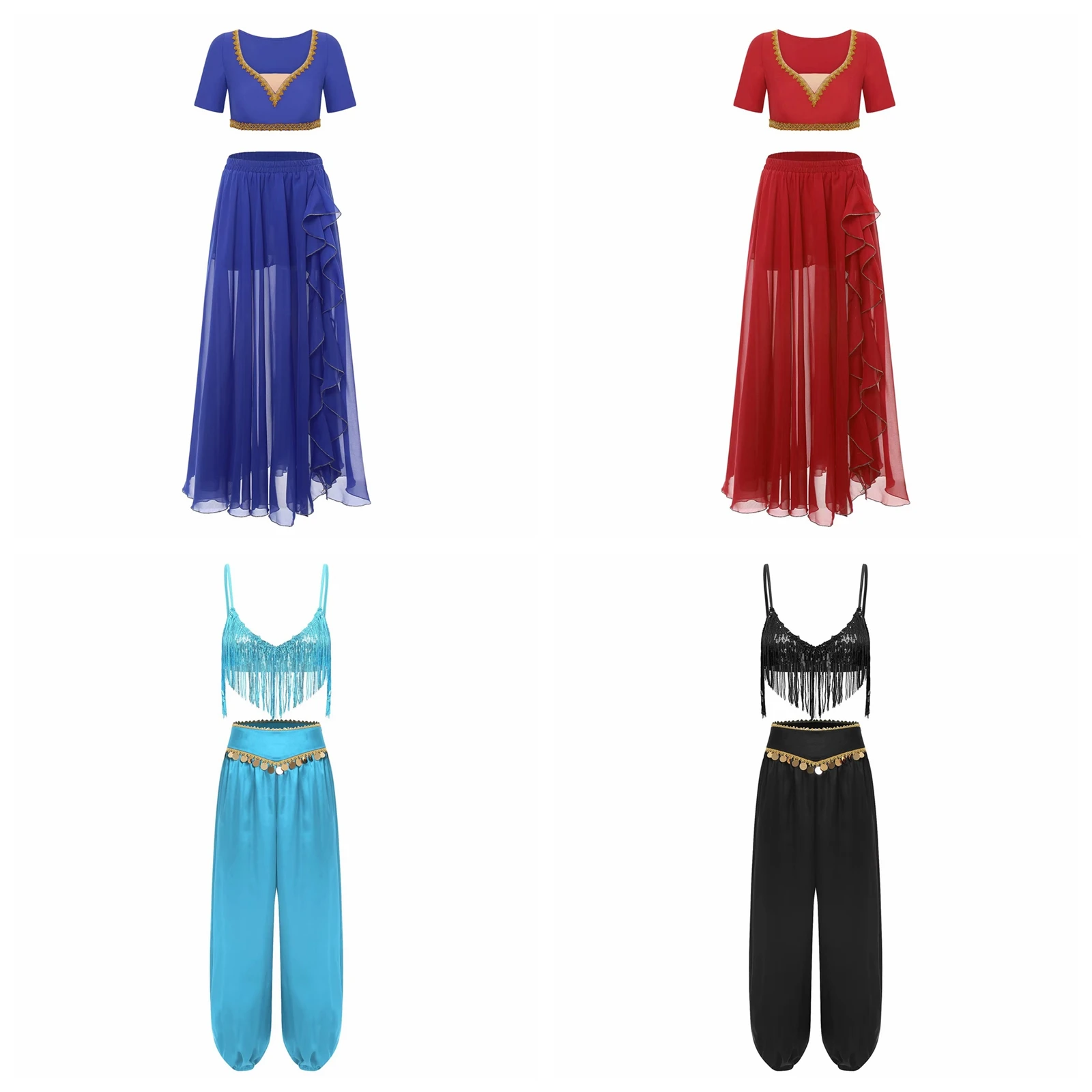 Women Belly Dance Outfit Crop Top with Split Flowy Chiffon Skirt Belly Dancing Set Oriental India Stage Performance Clothes Wear
Women Belly Dance Outfit Crop Top with Split Flowy Chiffon Skirt Belly Dancing Set Oriental India Stage Performance Clothes Wear