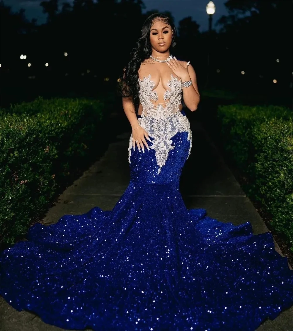 2024 Royal Blue Sequins Beaded Appliques Prom Dresses For Black Girls Sheer Neck Sweep Train Mermaid Formal Occasion Gowns YD
2024 Royal Blue Sequins Beaded Appliques Prom Dresses For Black Girls Sheer Neck Sweep Train Mermaid Formal Occasion Gowns YD