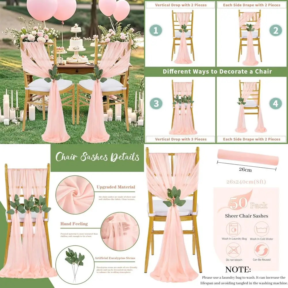 50-упаковка тюлевых поясов для стульев с прозрачными бантами для украшения свадебных и вечеринок
50-упаковка тюлевых поясов для стульев с прозрачными бантами для украшения свадебных и вечеринок