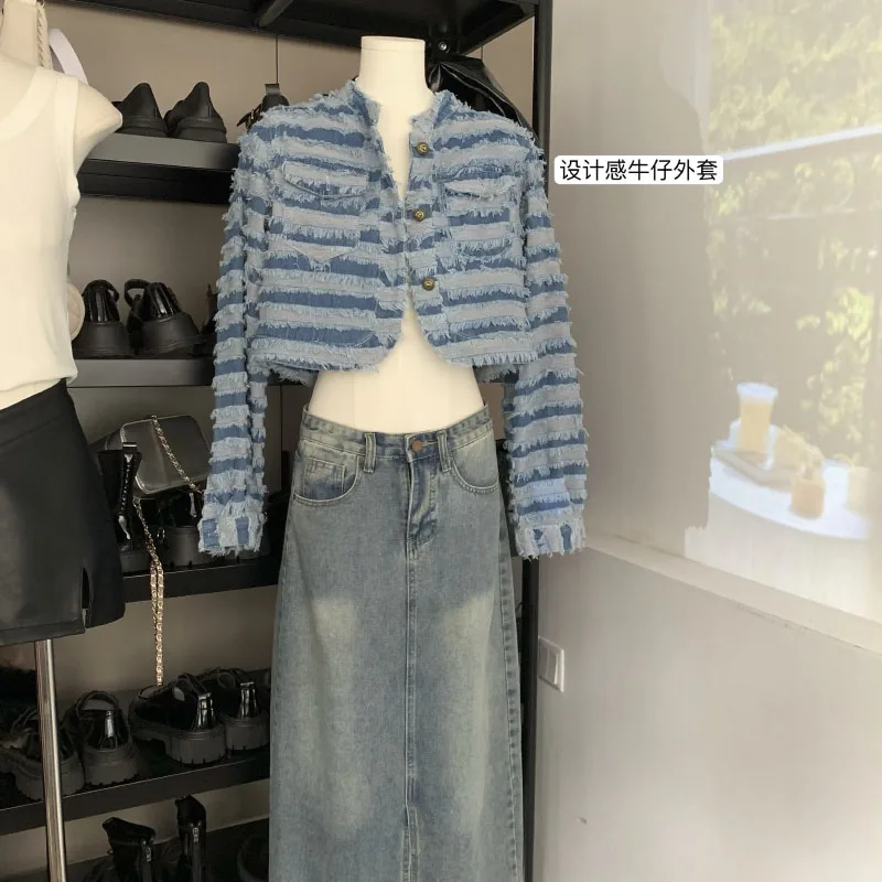 Autumn Blue Stripes Elegant Short Jacket Women Long-sleeved Temperamentally Vintage Street Warm French Commuter Loose Short Coat
Autumn Blue Stripes Elegant Short Jacket Women Long-sleeved Temperamentally Vintage Street Warm French Commuter Loose Short Coat